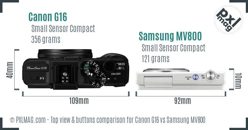 Canon G16 vs Samsung MV800 top view buttons comparison