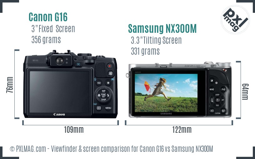 Canon G16 vs Samsung NX300M Screen and Viewfinder comparison