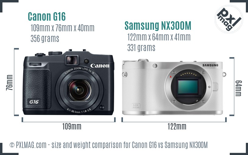 Canon G16 vs Samsung NX300M size comparison
