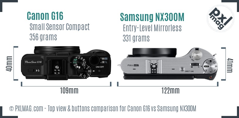 Canon G16 vs Samsung NX300M top view buttons comparison