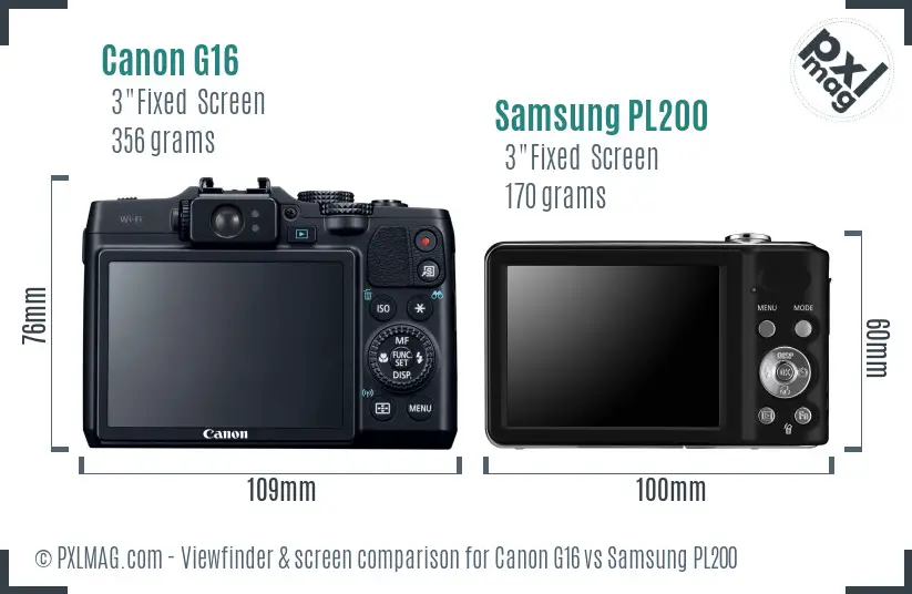 Canon G16 vs Samsung PL200 Screen and Viewfinder comparison