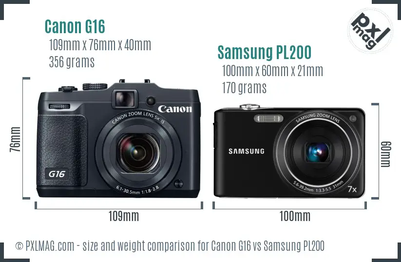 Canon G16 vs Samsung PL200 size comparison