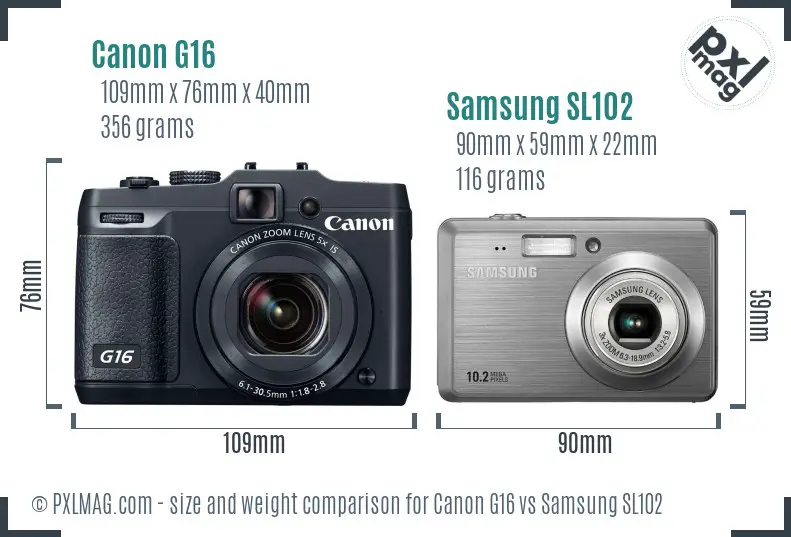 Canon G16 vs Samsung SL102 size comparison