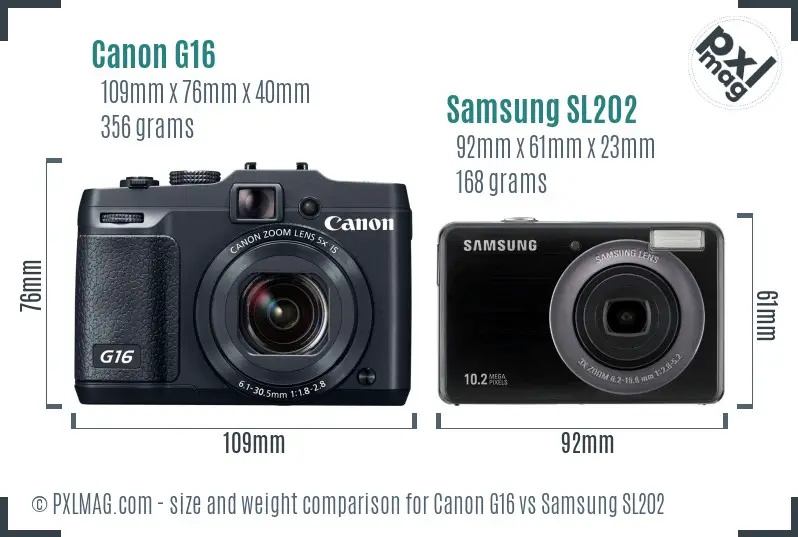 Canon G16 vs Samsung SL202 size comparison