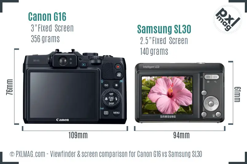 Canon G16 vs Samsung SL30 Screen and Viewfinder comparison