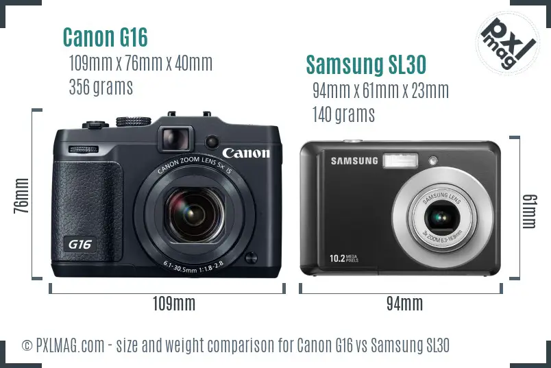 Canon G16 vs Samsung SL30 size comparison