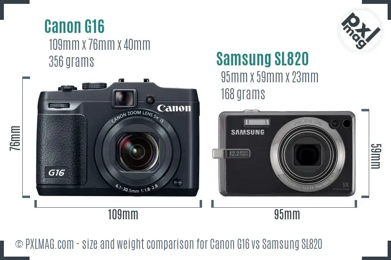 Canon G16 vs Samsung SL820 size comparison