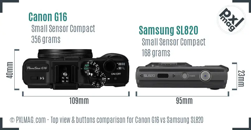 Canon G16 vs Samsung SL820 top view buttons comparison
