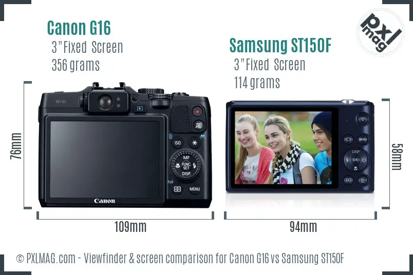 Canon G16 vs Samsung ST150F Screen and Viewfinder comparison