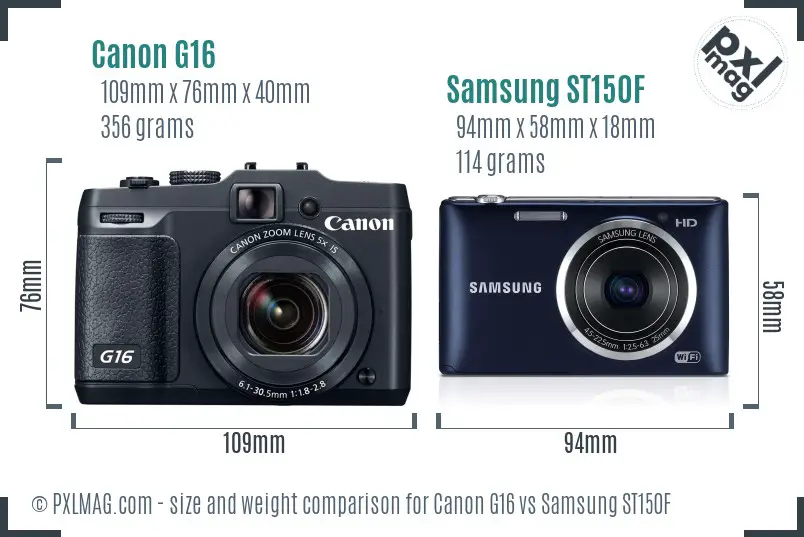 Canon G16 vs Samsung ST150F size comparison
