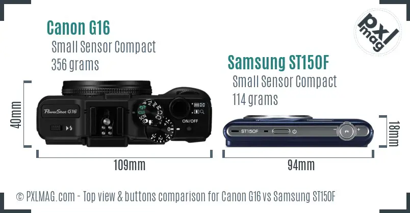 Canon G16 vs Samsung ST150F top view buttons comparison