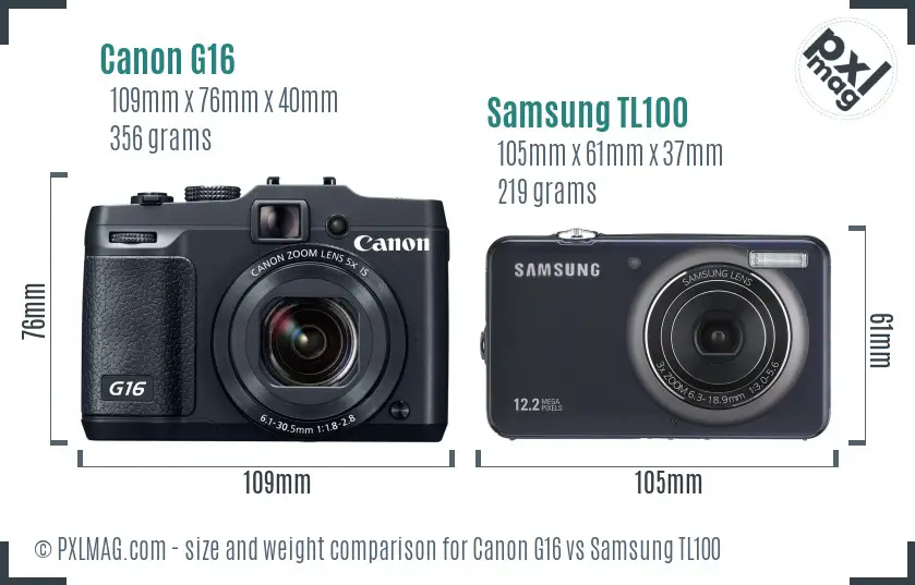 Canon G16 vs Samsung TL100 size comparison