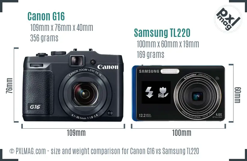 Canon G16 vs Samsung TL220 size comparison