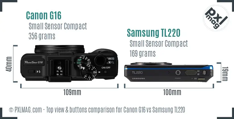 Canon G16 vs Samsung TL220 top view buttons comparison