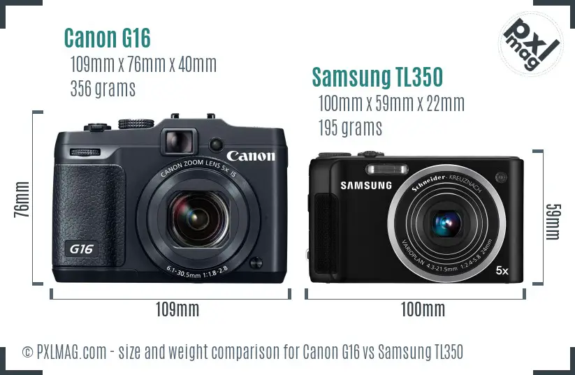 Canon G16 vs Samsung TL350 size comparison