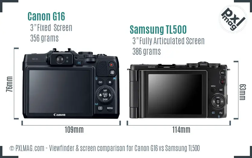 Canon G16 vs Samsung TL500 Screen and Viewfinder comparison