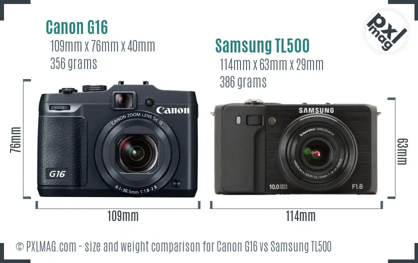 Canon G16 vs Samsung TL500 size comparison