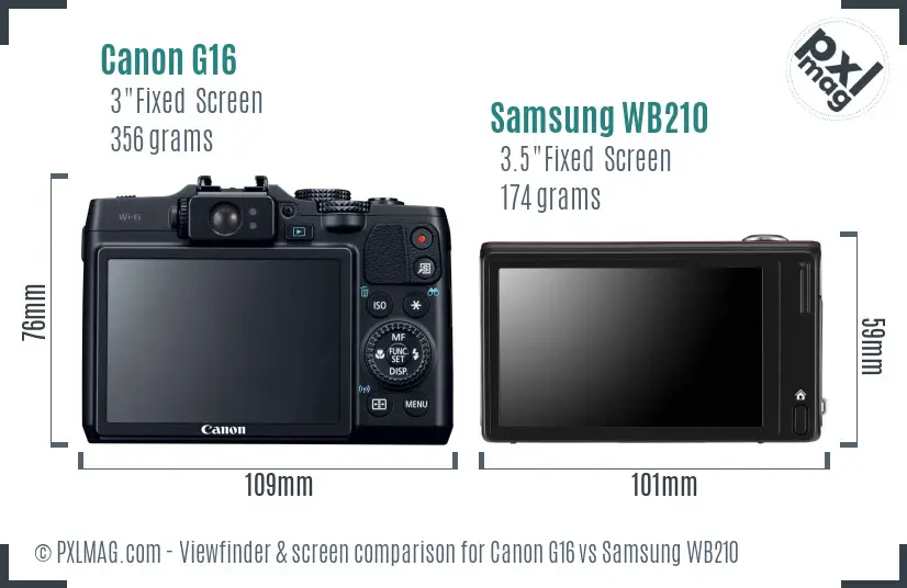 Canon G16 vs Samsung WB210 Screen and Viewfinder comparison Canon G16 vs Samsung WB210 Screen and Viewfinder comparison