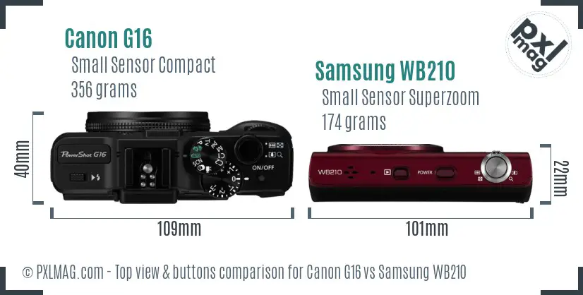 Canon G16 vs Samsung WB210 top view buttons comparison Canon G16 vs Samsung WB210 top view buttons comparison