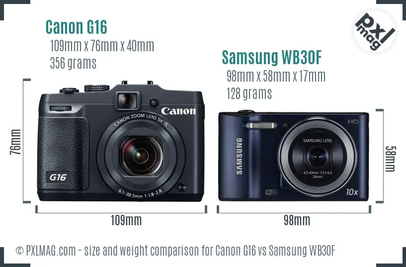 Canon G16 vs Samsung WB30F size comparison