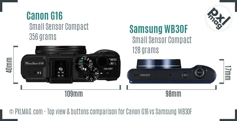Canon G16 vs Samsung WB30F top view buttons comparison