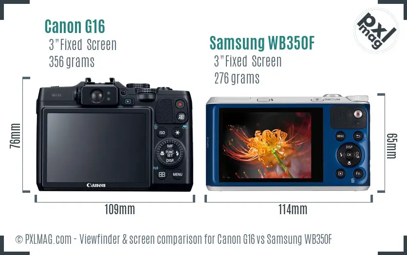 Canon G16 vs Samsung WB350F Screen and Viewfinder comparison