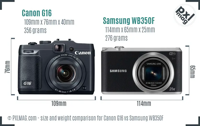 Canon G16 vs Samsung WB350F size comparison