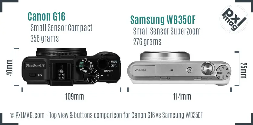 Canon G16 vs Samsung WB350F top view buttons comparison