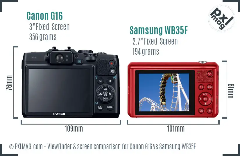 Canon G16 vs Samsung WB35F Screen and Viewfinder comparison Canon G16 vs Samsung WB35F Screen and Viewfinder comparison