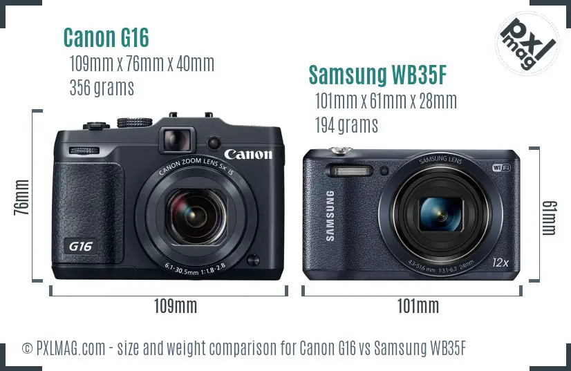 Canon G16 vs Samsung WB35F size comparison Canon G16 vs Samsung WB35F size comparison