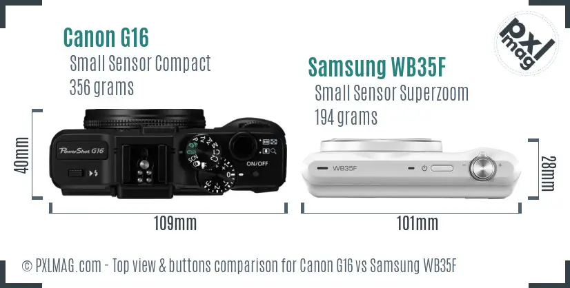 Canon G16 vs Samsung WB35F top view buttons comparison Canon G16 vs Samsung WB35F top view buttons comparison