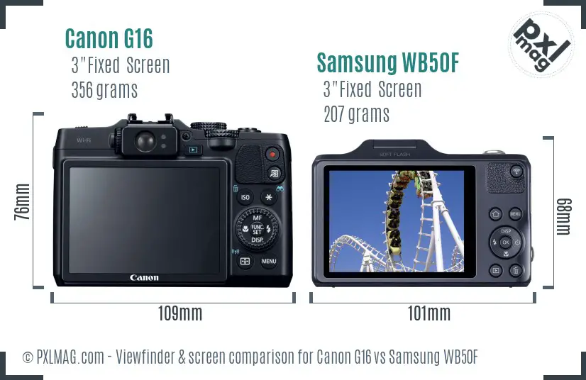 Canon G16 vs Samsung WB50F Screen and Viewfinder comparison Canon G16 vs Samsung WB50F Screen and Viewfinder comparison
