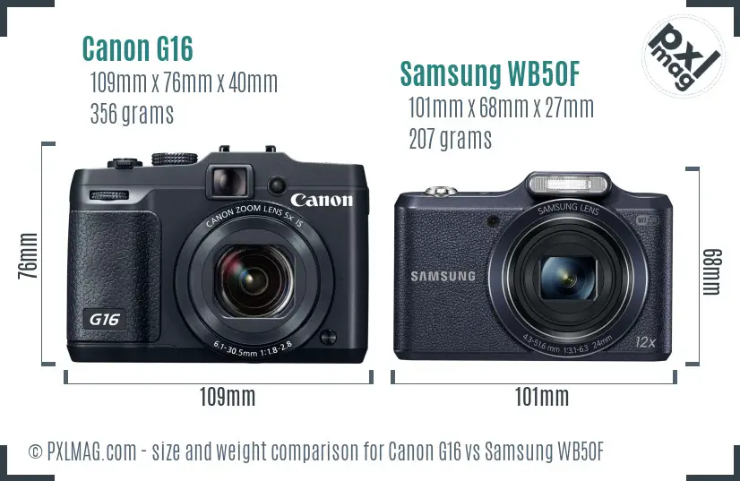 Canon G16 vs Samsung WB50F size comparison Canon G16 vs Samsung WB50F size comparison