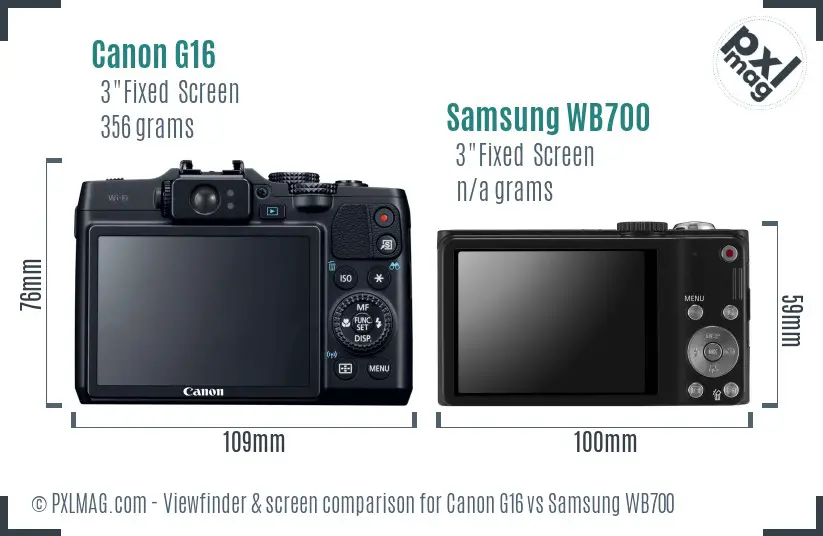 Canon G16 vs Samsung WB700 Screen and Viewfinder comparison