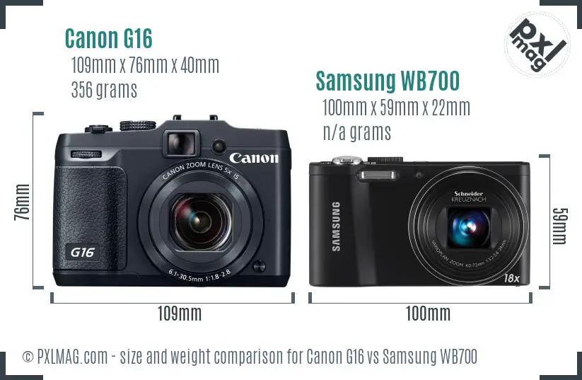 Canon G16 vs Samsung WB700 size comparison