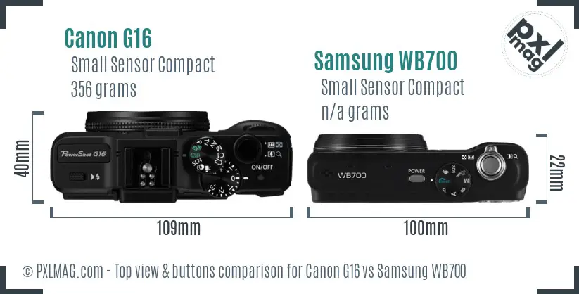 Canon G16 vs Samsung WB700 top view buttons comparison