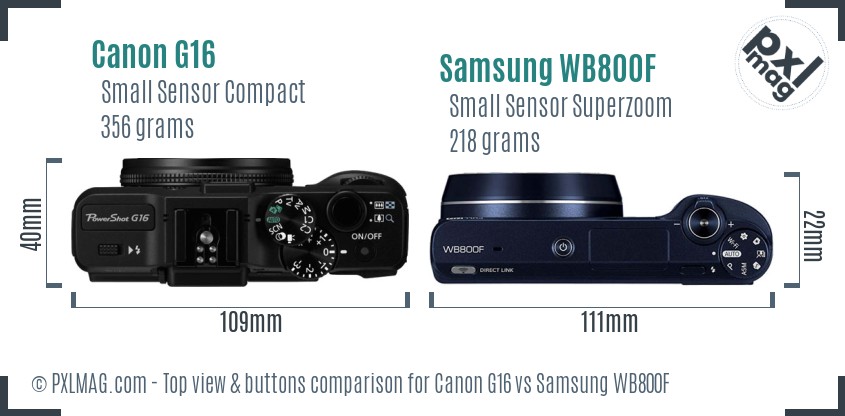Canon G16 vs Samsung WB800F top view buttons comparison