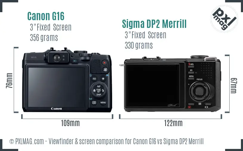 Canon G16 vs Sigma DP2 Merrill Screen and Viewfinder comparison
