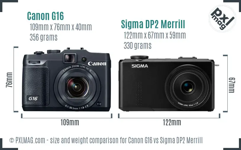 Canon G16 vs Sigma DP2 Merrill size comparison