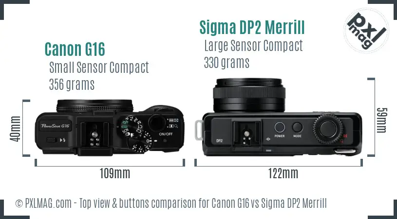 Canon G16 vs Sigma DP2 Merrill top view buttons comparison