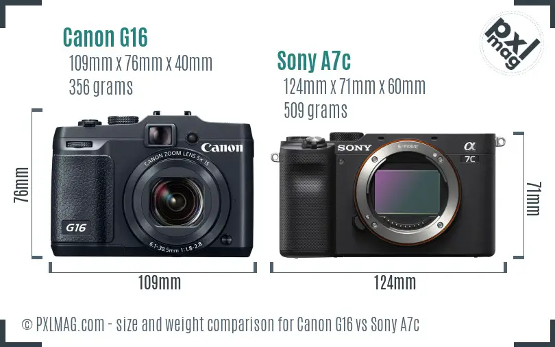 Canon G16 vs Sony A7c size comparison