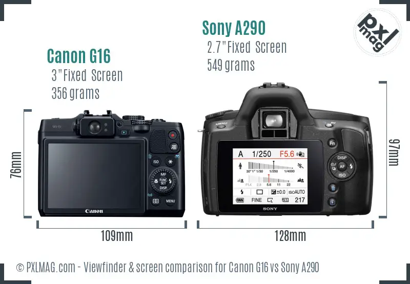 Canon G16 vs Sony A290 Screen and Viewfinder comparison