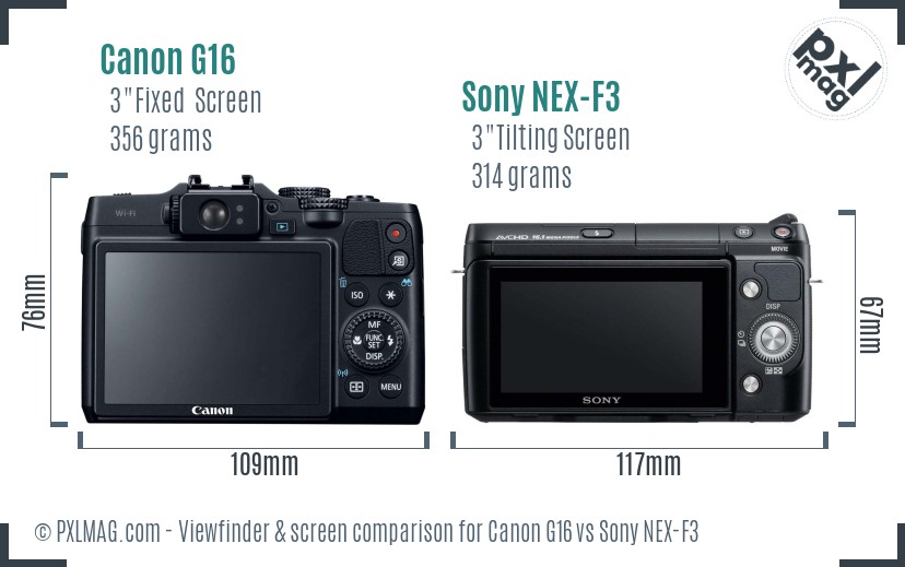 Canon G16 vs Sony NEX-F3 Screen and Viewfinder comparison