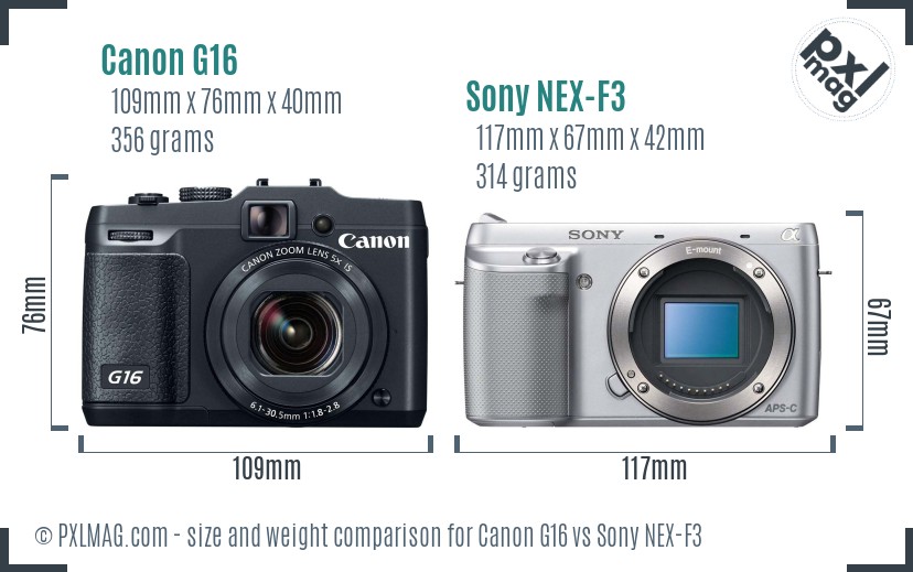 Canon G16 vs Sony NEX-F3 size comparison