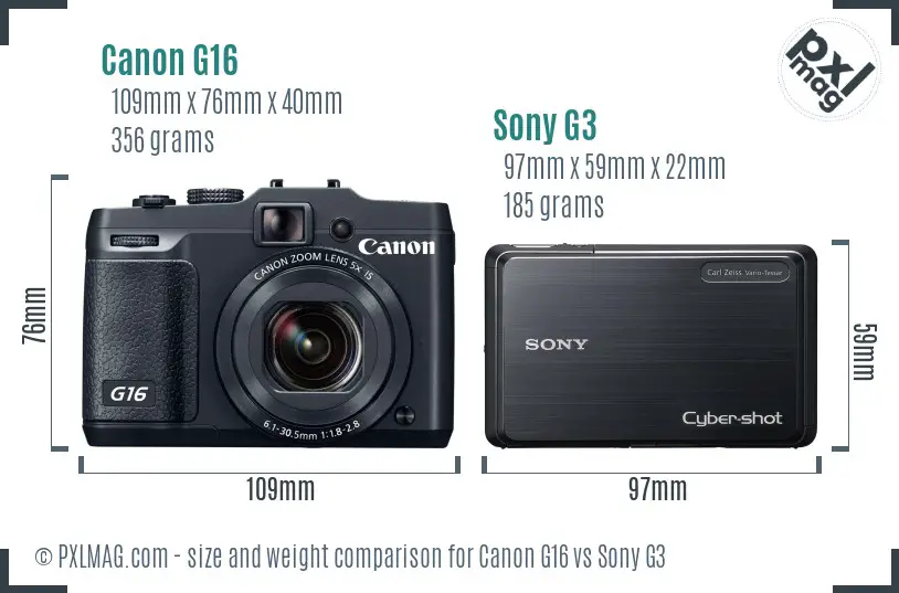 Canon G16 vs Sony G3 size comparison