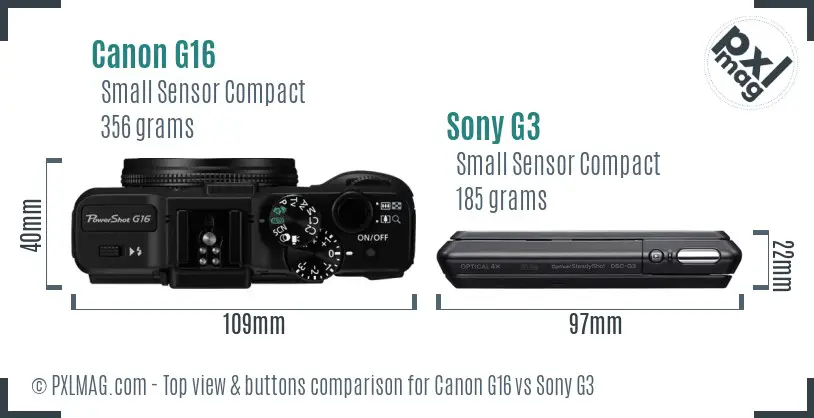 Canon G16 vs Sony G3 top view buttons comparison