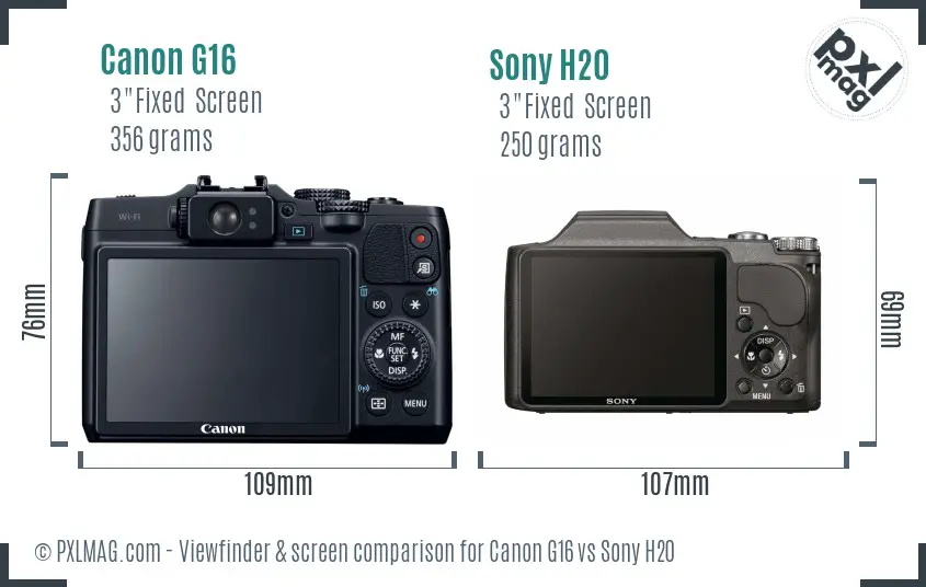 Canon G16 vs Sony H20 Screen and Viewfinder comparison