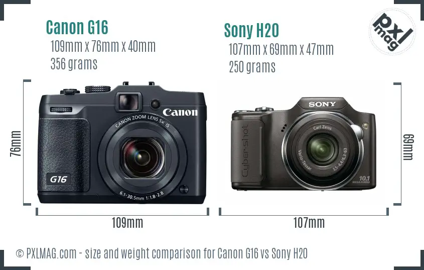 Canon G16 vs Sony H20 size comparison