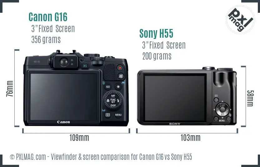 Canon G16 vs Sony H55 Screen and Viewfinder comparison