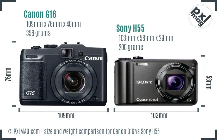 Canon G16 vs Sony H55 size comparison